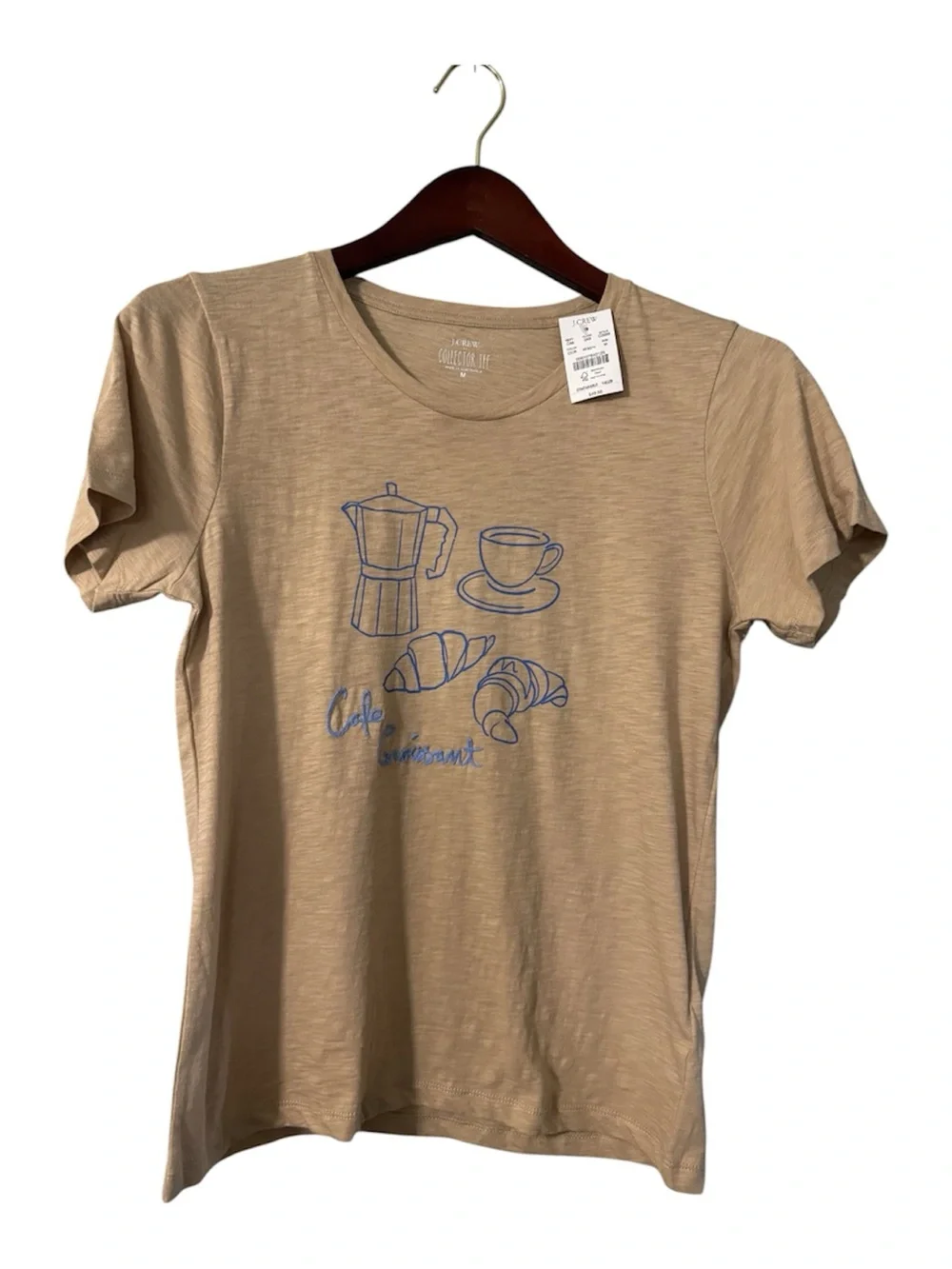 NWT J.Crew Collector Tee Cafe Croissant Graphic T-Shirt Tan Size M CG028